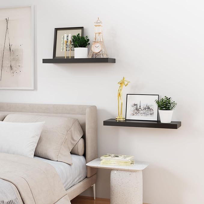 Bellsal 2-Pack Black Modern Floating Shelves, Living Room, Bathroom Storage - Image 7