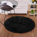 Goolela Black Round Rug 3ft Fluffy Fuzzy Sheepskin Rug Black Circle Faux Fur Rug by Goolela