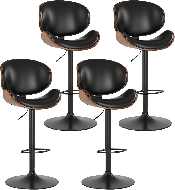 KCC Bar Stools Set of 4, Swivel Adjustable Height Barstools, PU Leather by KCC