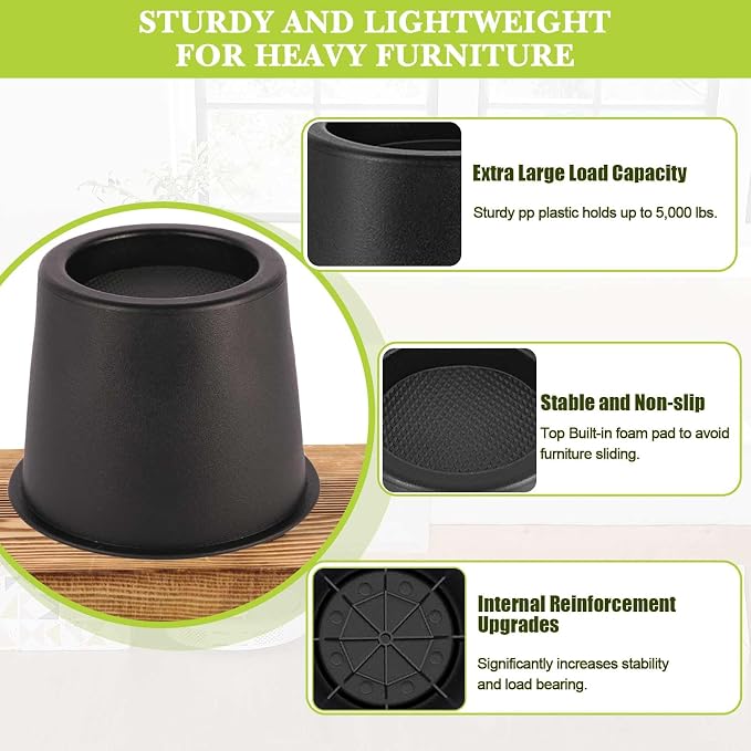 4 Pack Furniture Risers 4 Inch, Bed Risers Heavy Duty - Image 5