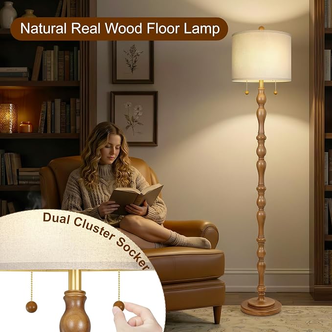 Scenekoy 65.5 Natural Real Wood Floor Lamp - Image 2