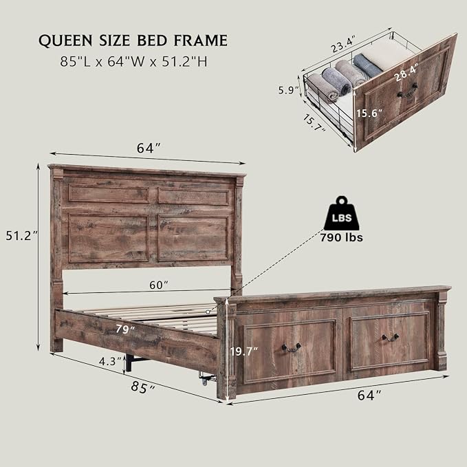 Aitjunz Farmhouse Queen Size Bed Frame - Image 2