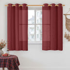 Burgundy Red Linen Curtains 48 Inch Length 2 Panels, Light Filtering Semi Sheer by LAMIT