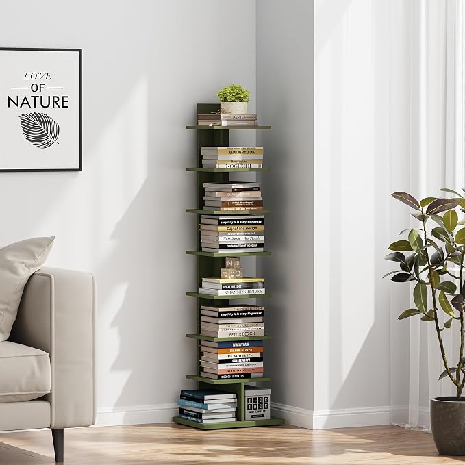 TUTOTAK Bookshelf, 8-Tier Bookcase, Narrow Spine Book Shelf - Image 4