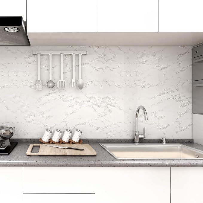 practicalWs Marble Contact Paper Peel and Stick, 15.7inch×118.1inch White Gray - Image 4