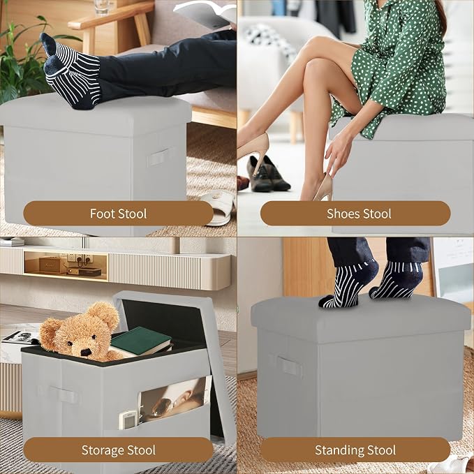 BelugaHelper Folding Storage Ottoman. Foot Rest Stool - Image 4