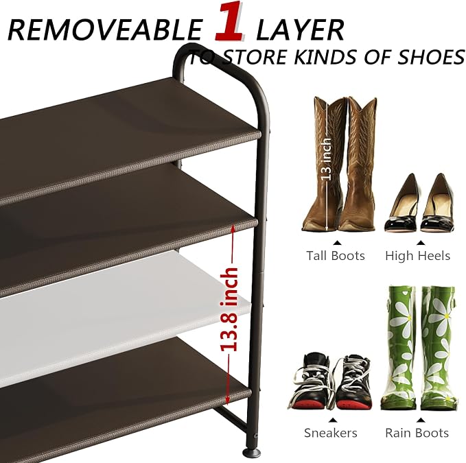INGIORDAR Shoe Rack 4 Tier Long Storage Organizer Wide Metal Shoe Shelf - Image 5
