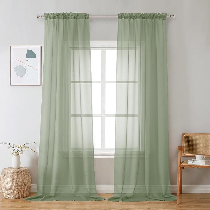 Living Room Sheer Curtains 120" Length 2 Panels Set by OVZME