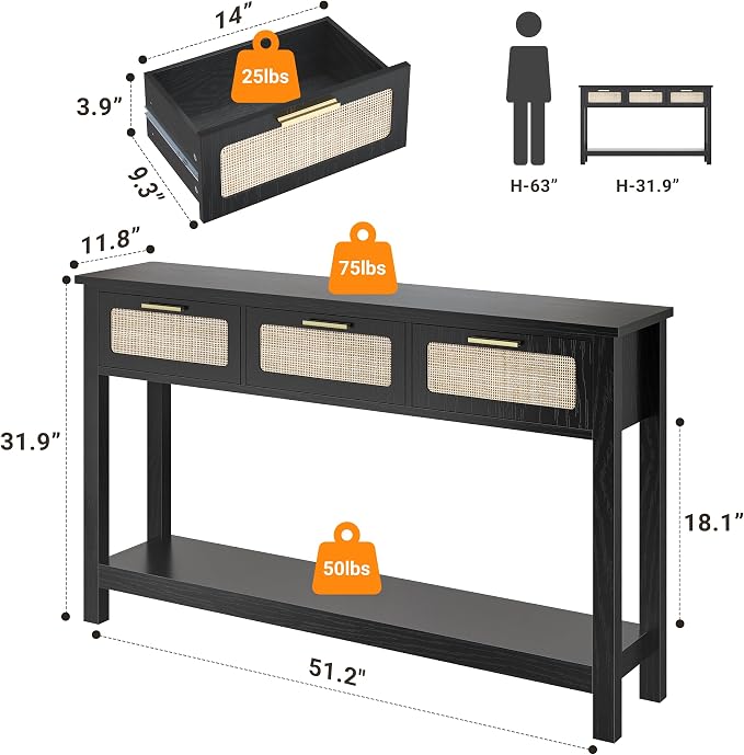 ELYKEN 51.2" Black Console Tables - Image 2