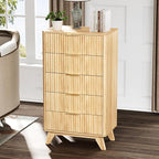 VINGLI Fluted Tall Dresser 5 Drawer, 23.66" W Chest of Drawers, Oak Wood Dresser - Image 7