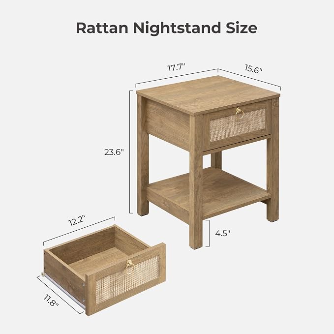 SICOTAS Rattan Nightstand, Rattan Decor Drawer - Image 2