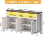 knoworld Buffet Sideboard with Storage with Power Outlets & LED Light 4 Doors - Image 2