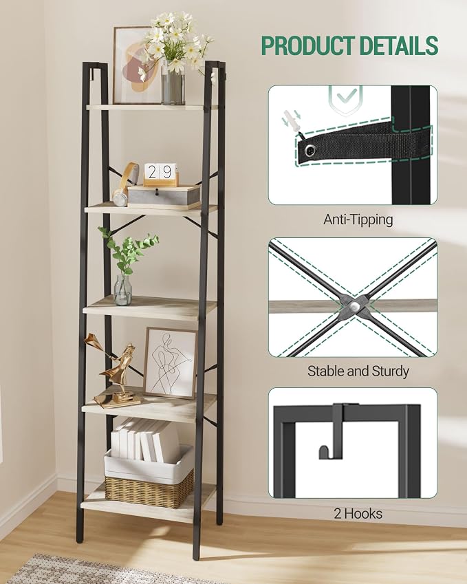 Hzuaneri Ladder Shelf, Bookshelf Bookcase, Freestanding Corner Storage Shelve - Image 3