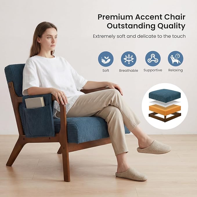 DUMOS Mid Century Modern Accent Chair, Upholstered Armchair - Image 4
