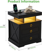 HNEBC Night Stand Set 2 with Gun Drawers, Farmhouse Nightstand with Charging - Image 3