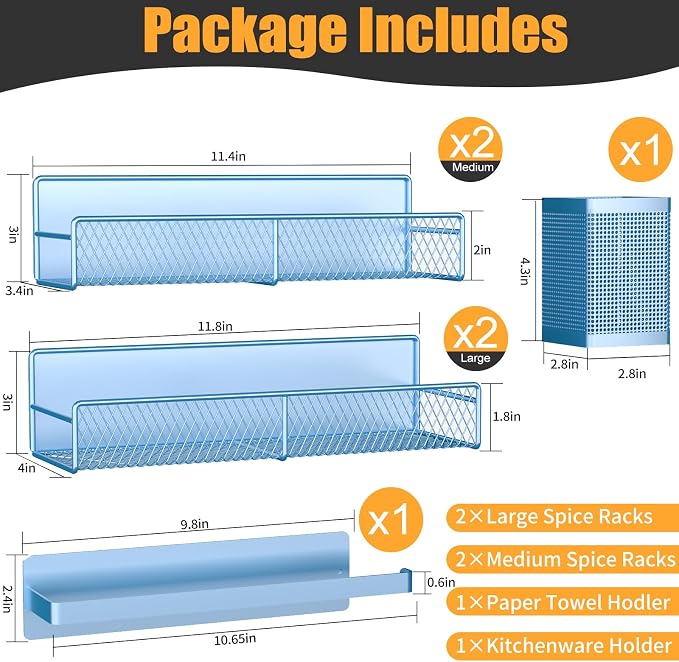 Magnetic Spice Rack for Refrigerator, 6 Pack Metal Magnetic Shelf Blue - Image 3
