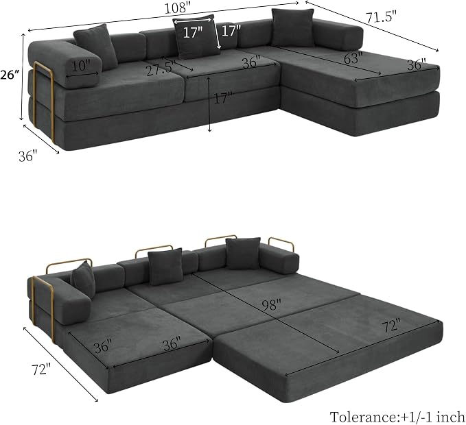 HANXIN 108" Modular Sectional Sofa, Futon Convertible Sofa Bed, Oversized - Image 2