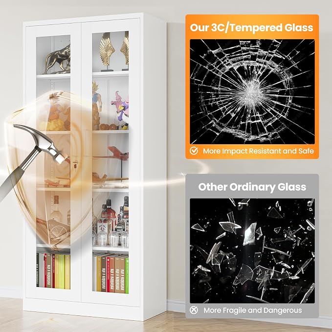 Locking Display Cabinet with Glass Door, 71”H Metal Curio Cabinets with - Image 4