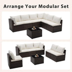 Sweetcrispy 7-Piece Outdoor Patio Sectional Sofa, Modular PE Wicker Outdoor - Image 7