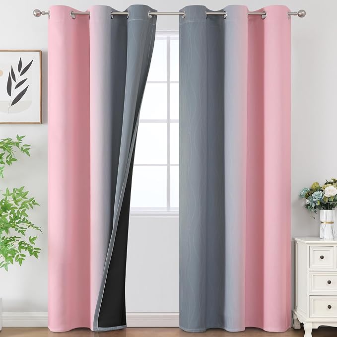 Pink and Grey Ombre Blackout Curtains by ESTELARTEXTILER