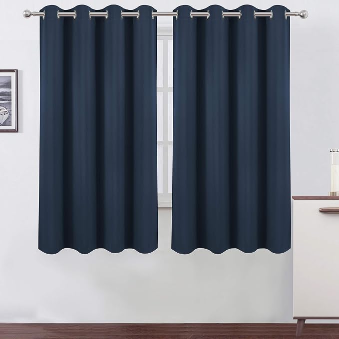Navy Blackout Curtains 66 x 63 Inch Length/Set of 2 Curtain Panels/Thermal by Lemomo