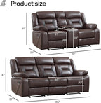 EBELLO Manual Recliner Sofa Set, Faux Leather Reclining Living Room Furniture - Image 2