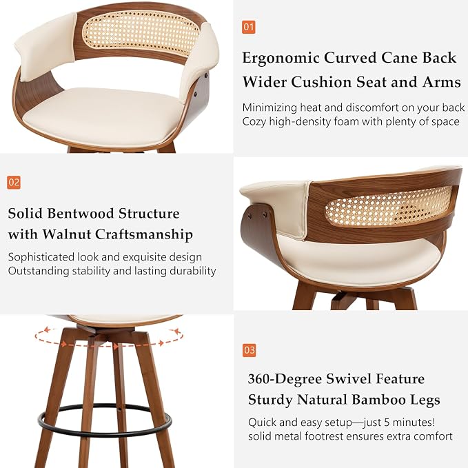 Set of 4 Rattan Swivel Bar Stools - Image 3