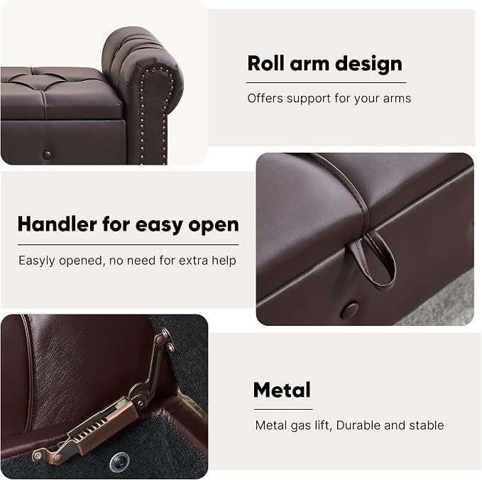 Storage Bench for Bedroom, Faux Leather King Size Bench - Image 7