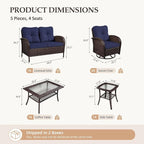 UPHA 5 Pieces Patio Furniture Sets, Wicker Outdoor Loveseat Sofa Set - Image 2
