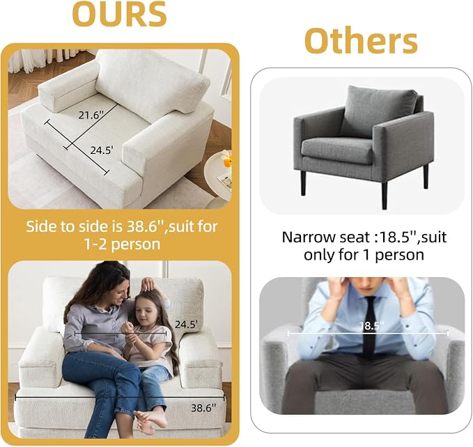 Oversized Living Room Chairs Set of 2, Comfy Accent Chair - Image 6