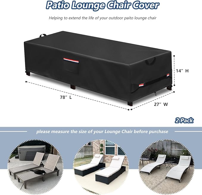 Waterproof Patio Lounge Chair Cover 2 Pack, Heavy Duty 600D Waterproof Outdoor - Image 2