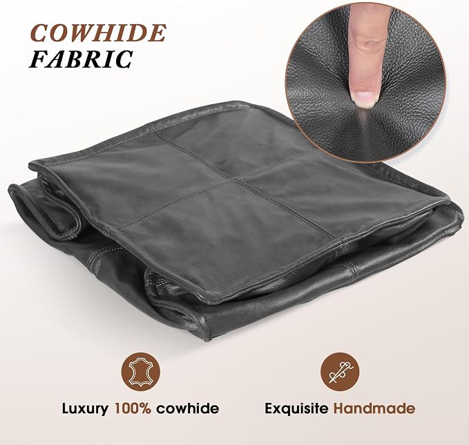 Leather Ottoman, Handmade Stuffed Square Ottoman, Genuine Leather Pouf - Image 6