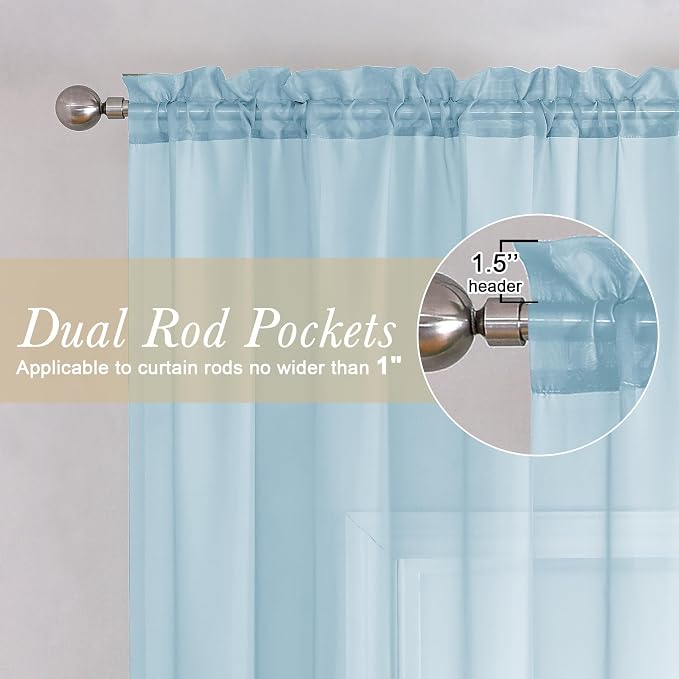 Sky Blue Sheer Curtains 90 Inches Long 2 Panels, Light Filtering Voile Solid - Image 5