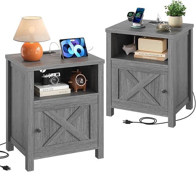 Marsail Farmhouse Nightstand, Wood Bedside Table - Image 3