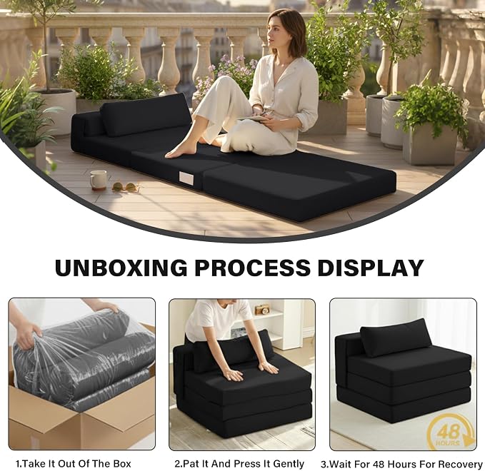 Tiita Folding Sofa Bed Chair, 4-Fold Convertible Sleeper Chair - Image 9