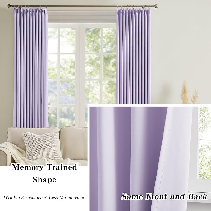 Lilac Blackout Curtain Drapes Pleated - Image 6
