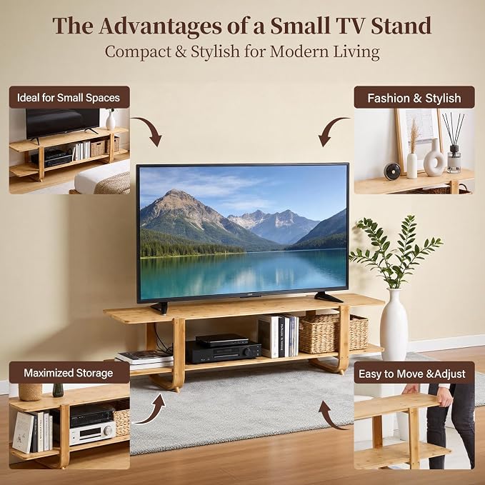 Tiita Bamboo TV Stand for 55 Inch TV, Entertainment Center - Image 6