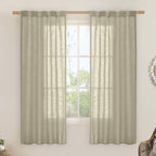 Oatmeal Semi Sheer Window Linen Curtains 63 Inch Length 2 Panels | Light by LAMIT