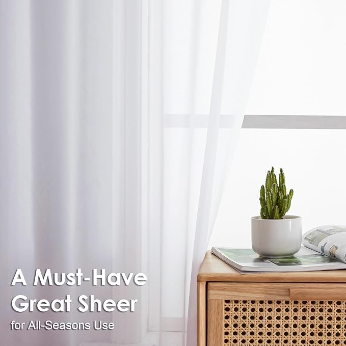 2 Pack White Sheer Curtain Panels - Image 2