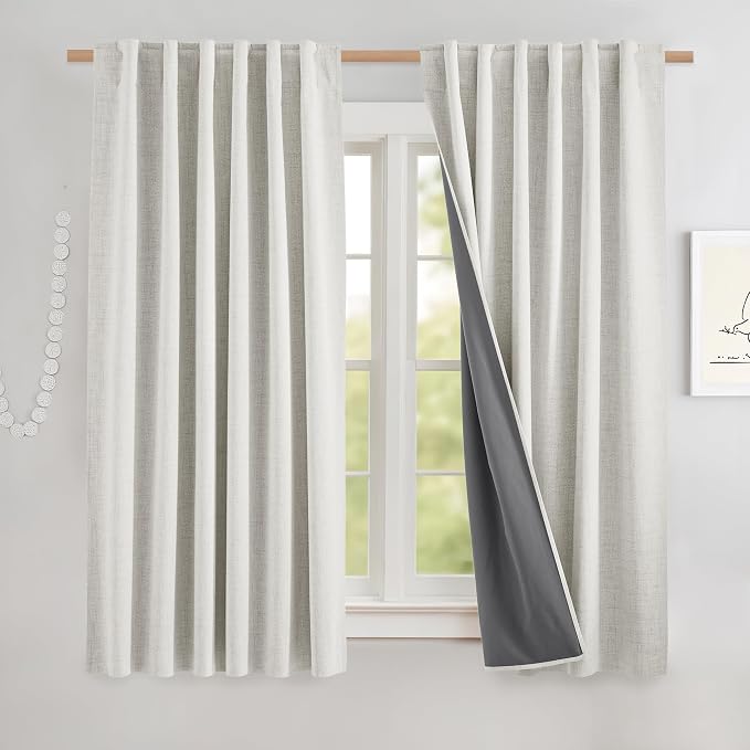 NICETOWN 100% Blackout Cafe Curtains 48 inches Long 2 Panels, Linen Blend by NICETOWN