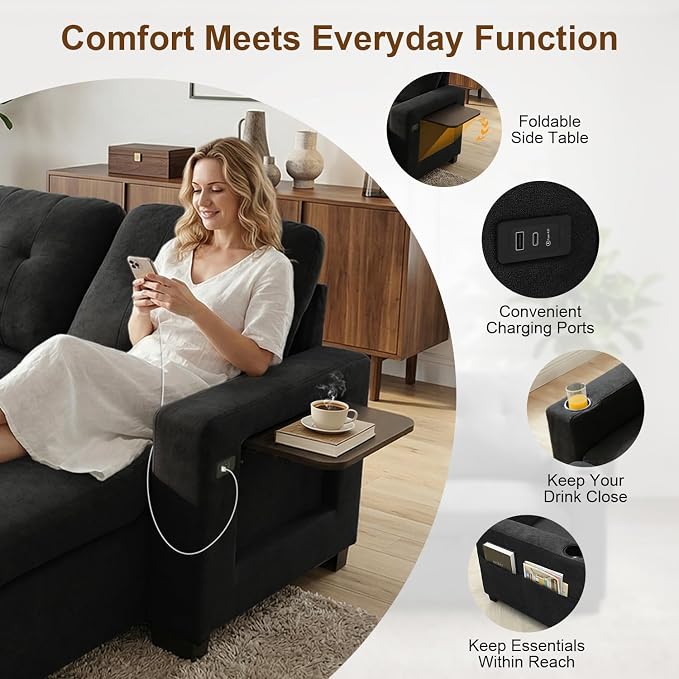 KCGKCG 82" L Shaped Sleeper Sofa Bed, Pull Out Sectional Couch - Image 5