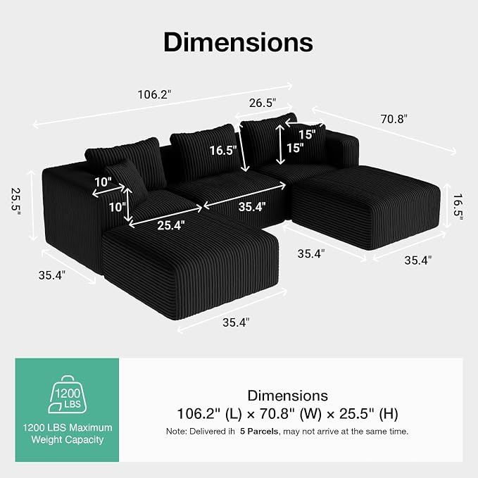 Novilla 106" Modular Sectional Sofa, Modern Cloud Sectional Couch - Image 2