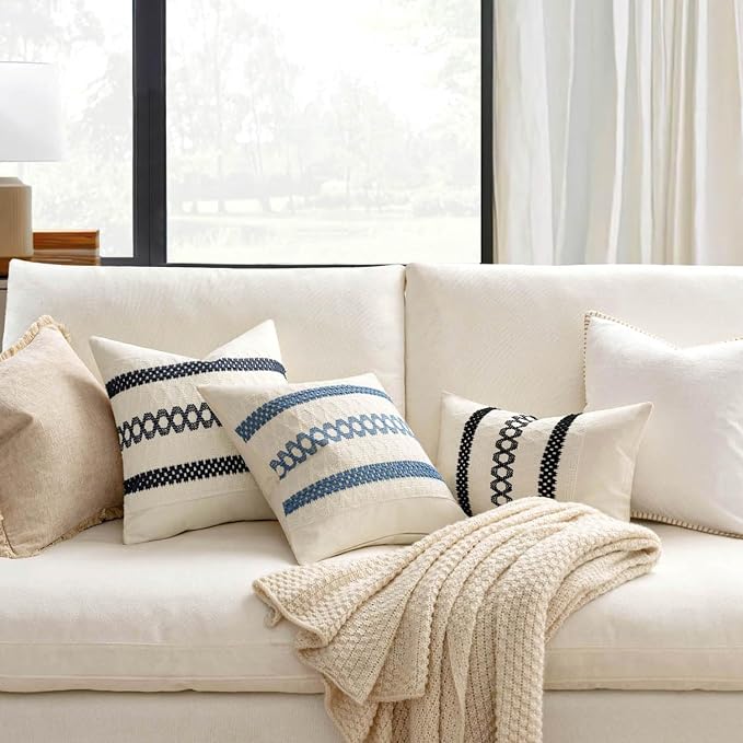 MIULEE Set of 2 Blue Boho Decorative Lumbar Pillow Covers 12x20 Inch | - Image 2