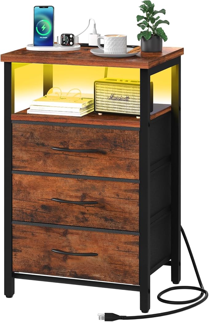 Yoobure Night Stand with Charging Station, 16 Colors LED Nightstand with USB by Yoobure