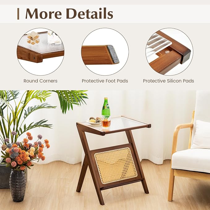 Giantex Rattan Side Table, Boho Nightstand - Image 6