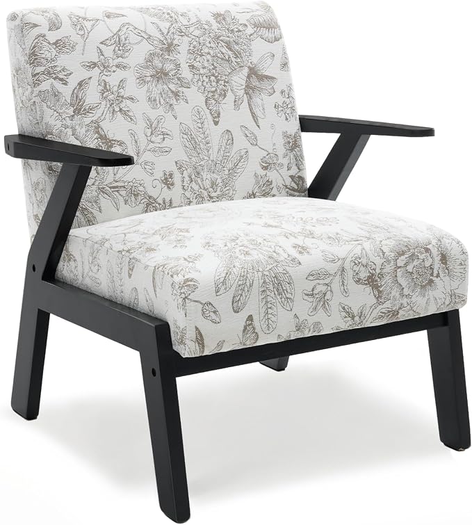 Floral Accent Chair, Mid Century Modern Chairs, Upholstered Armchair - Image 3