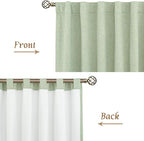 100% Blackout Natural Linen Bedroom Curtains 63 Inches 2 Panels | Light Green - Image 8