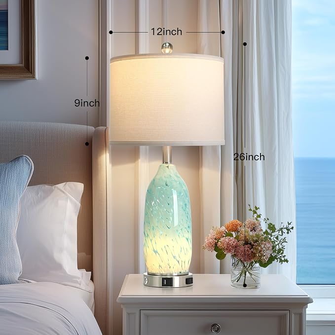 Rinweey 26" Bule Glass Table Lamps Set of 2, Nautical lamp - Image 7