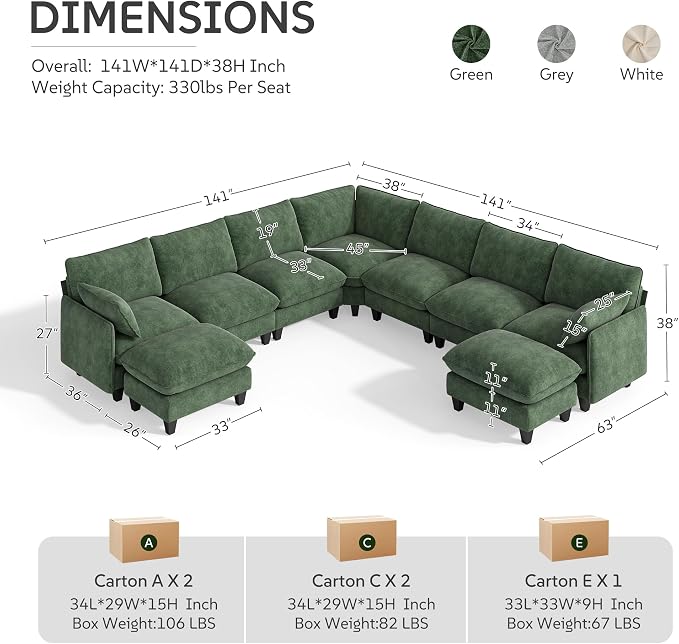 Ihanherry 141" Oversized V-Shaped Modular Sectional Couch, 9-Seater Cloud Sofa - Image 8