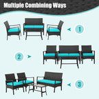 Tangkula 4 Pieces Rattan Conversation Set, Patio Sofa Couch Set - Image 7